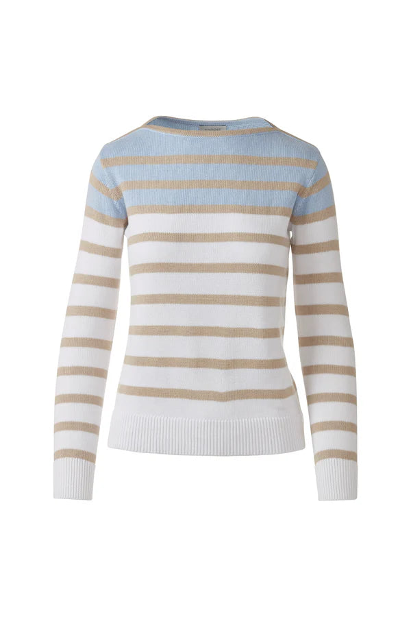 Kinross Striped Boatneck Sweater in Straw Multi - Mildred Hoit