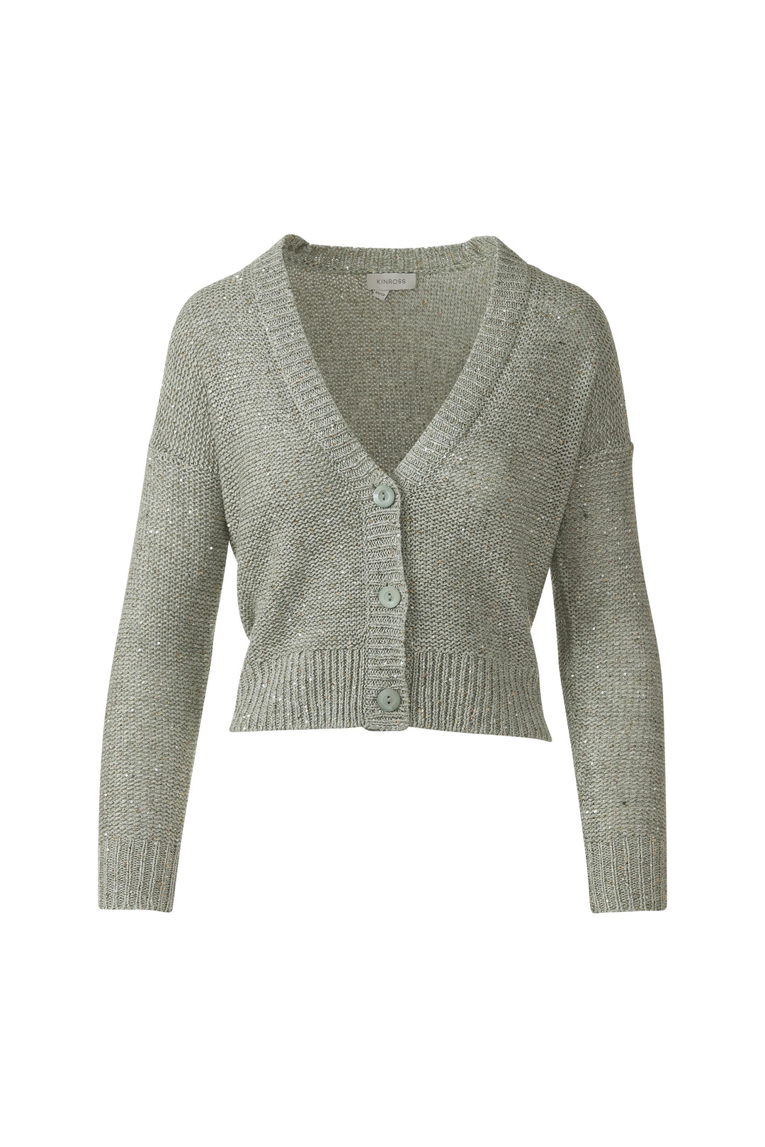 Kinross Sequin Vee Cardigan in Fern - Mildred Hoit