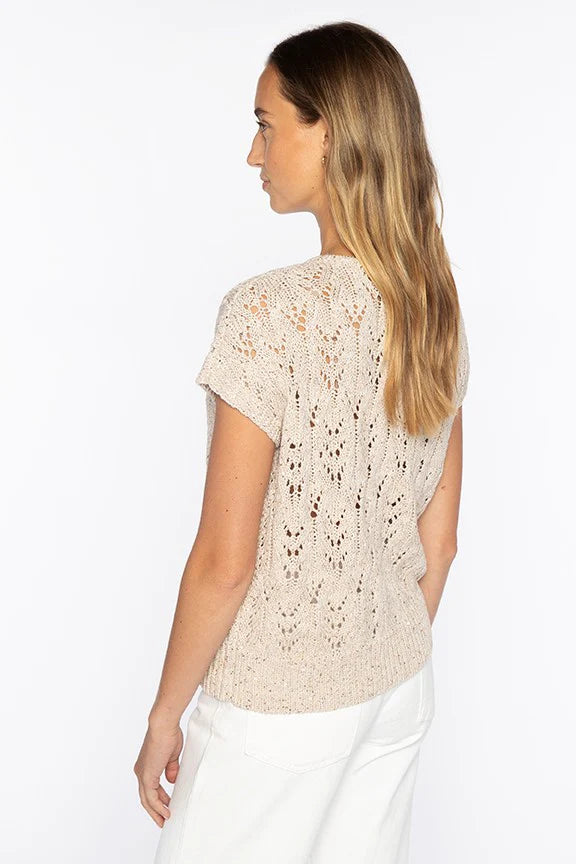 Kinross Sequin Cap Sleeve Openwork Vee in Straw - Mildred Hoit
