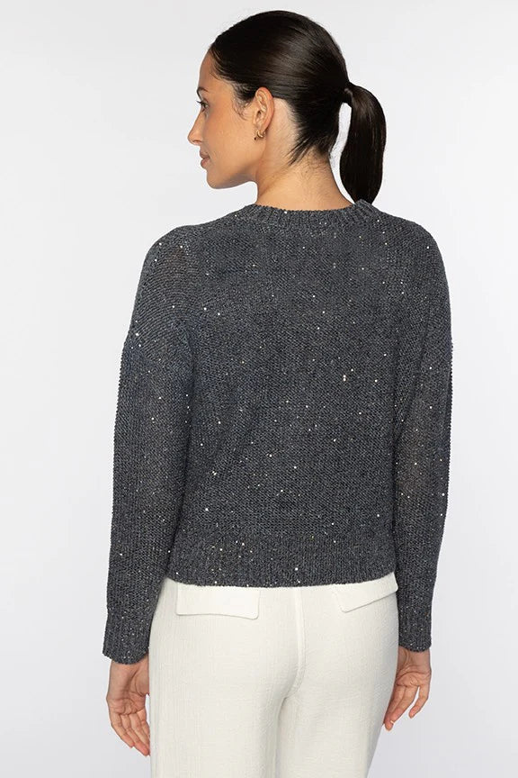 Kinross Sequin Vee Cardigan in Indigo - Mildred Hoit