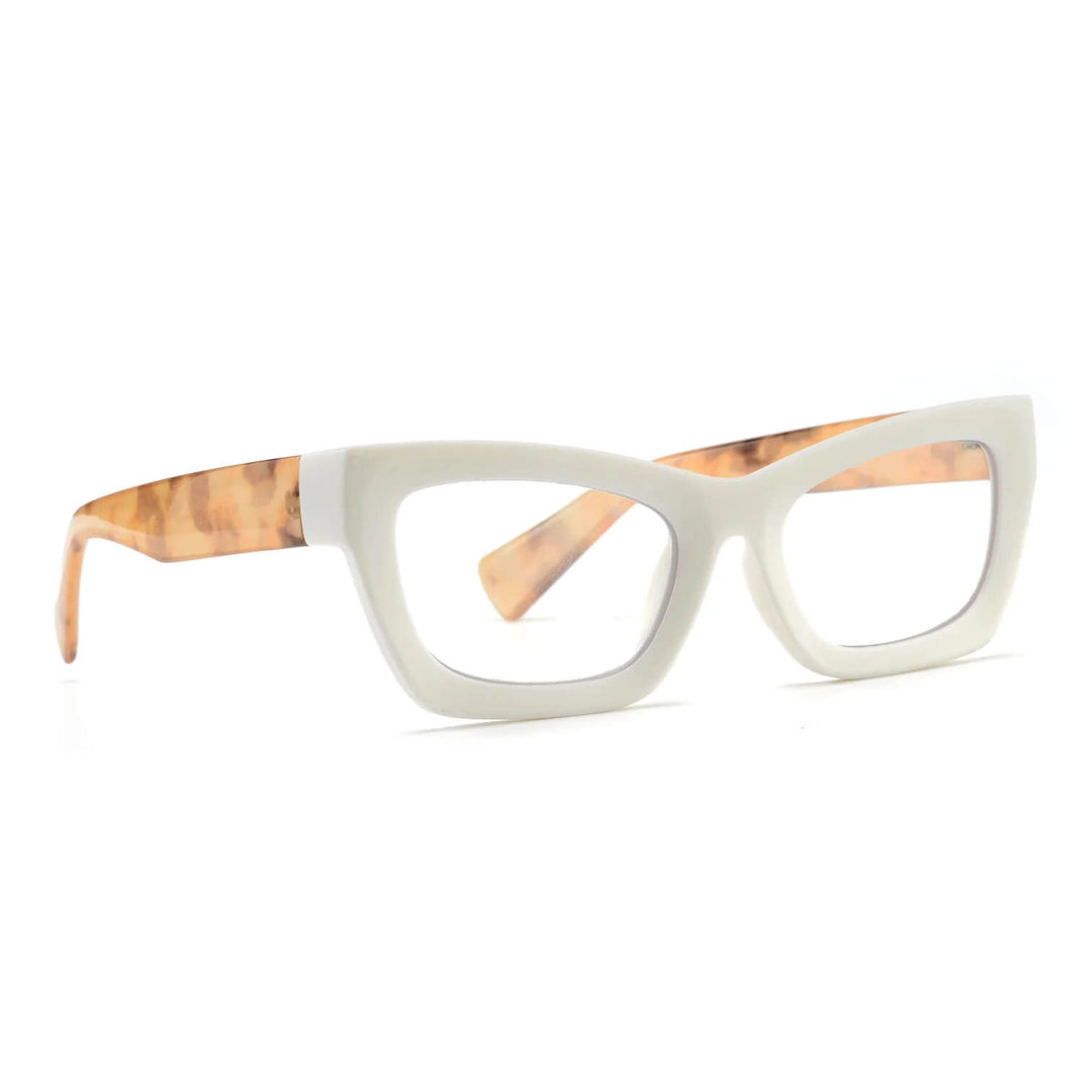 Lala Blue Light Readers in Matte White with Light Tortoise Temples