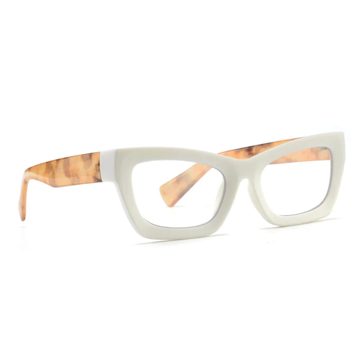 Lala Blue Light Readers in Matte White with Light Tortoise Temples