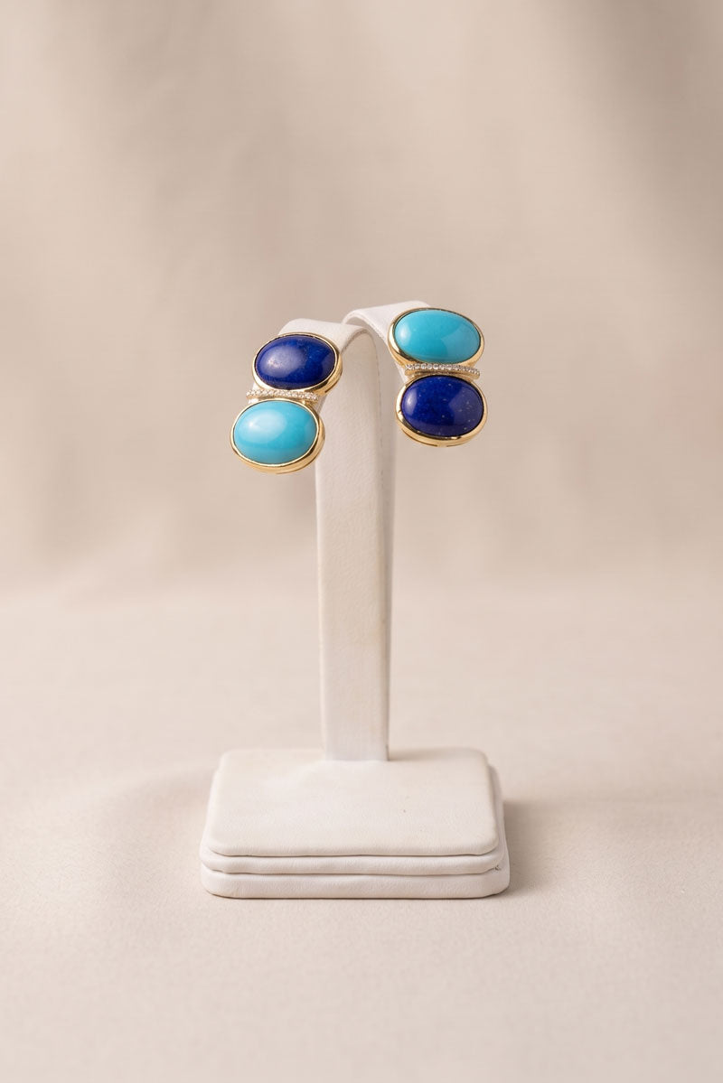 Mazza Lapis and Turquoise Earrings - Mildred Hoit