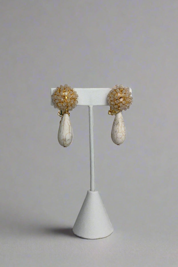 Clear Beaded Drop Earrings available at Mildred Hoit in Palm Beach.