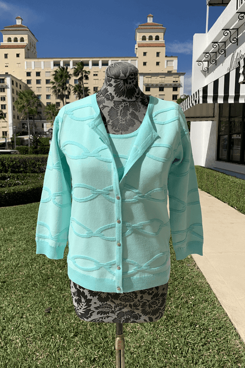 Leo & Ugo Textured Sweater Set in Aqua available at Mildred Hoit in Palm Beach.