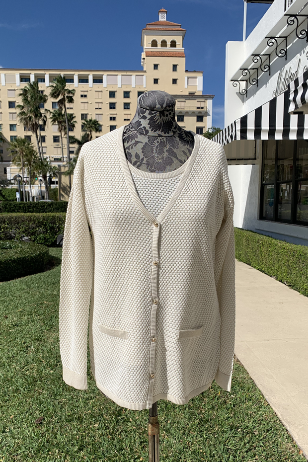 Leo & Ugo Cream and Gold Sweater Set available at Mildred Hoit in Palm Beach.