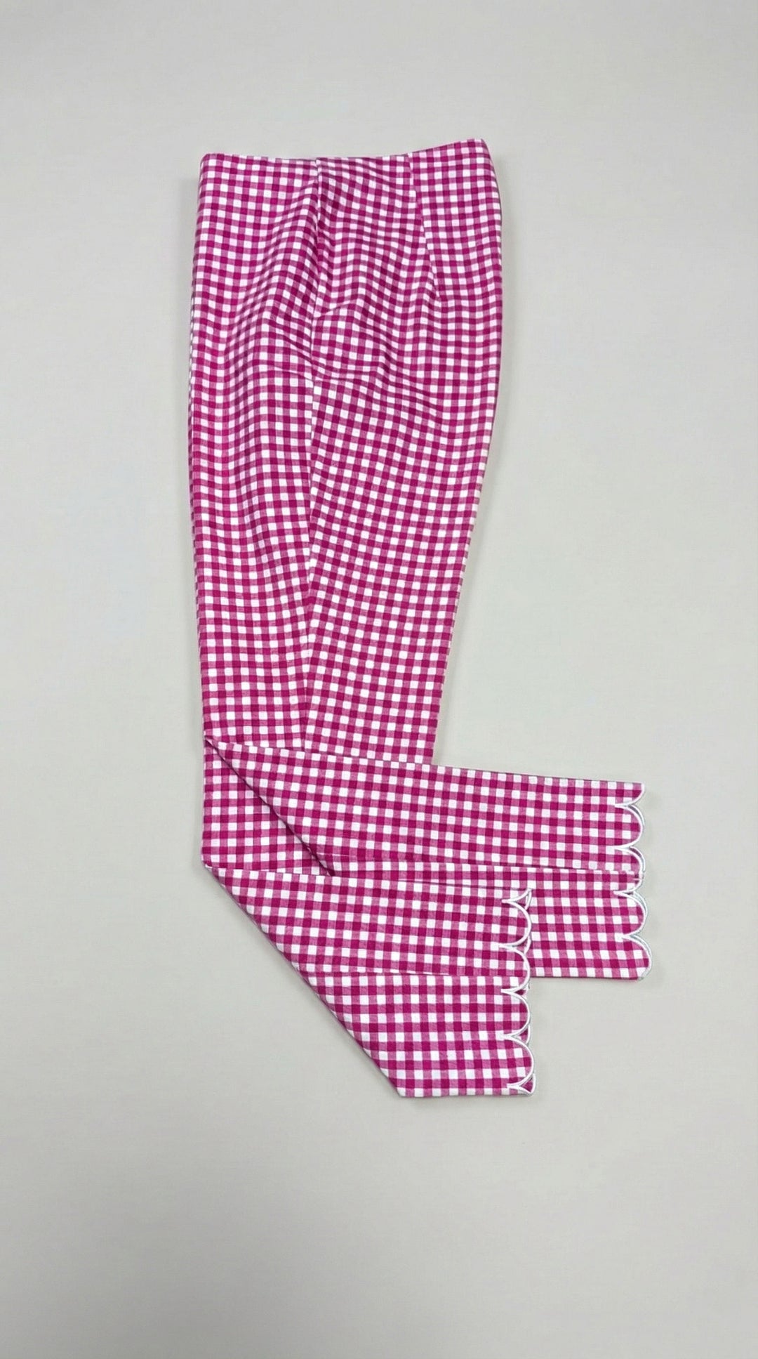 Lisette Gingham Scallop Hem Pant in Pink & White - Mildred Hoit
