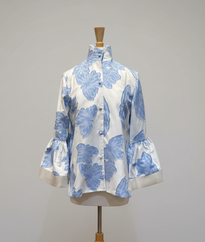 Lorain Croft Bella Shirt in Blue & White Novelty - Mildred Hoit