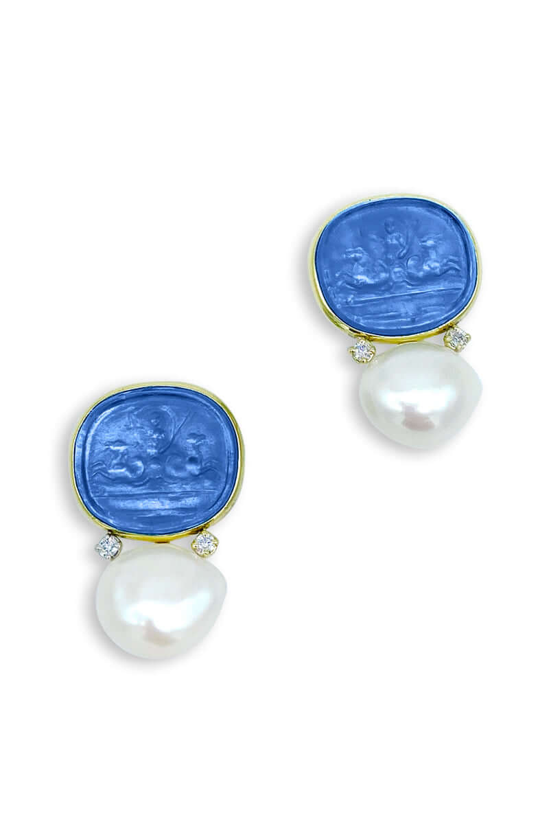 Venetian Glass Earring With Fresh Water Pearls - Available In Multiple Colors! - Mildred Hoit