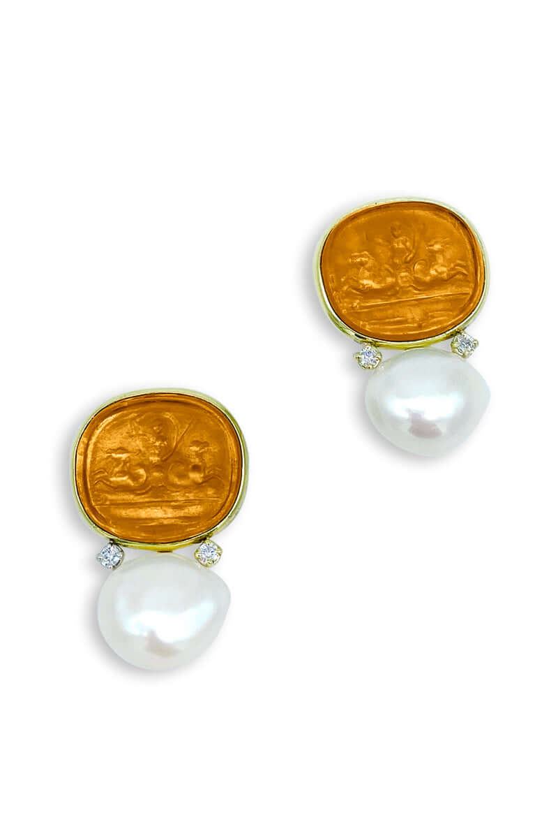 Venetian Glass Earring With Fresh Water Pearls - Available In Multiple Colors! - Mildred Hoit