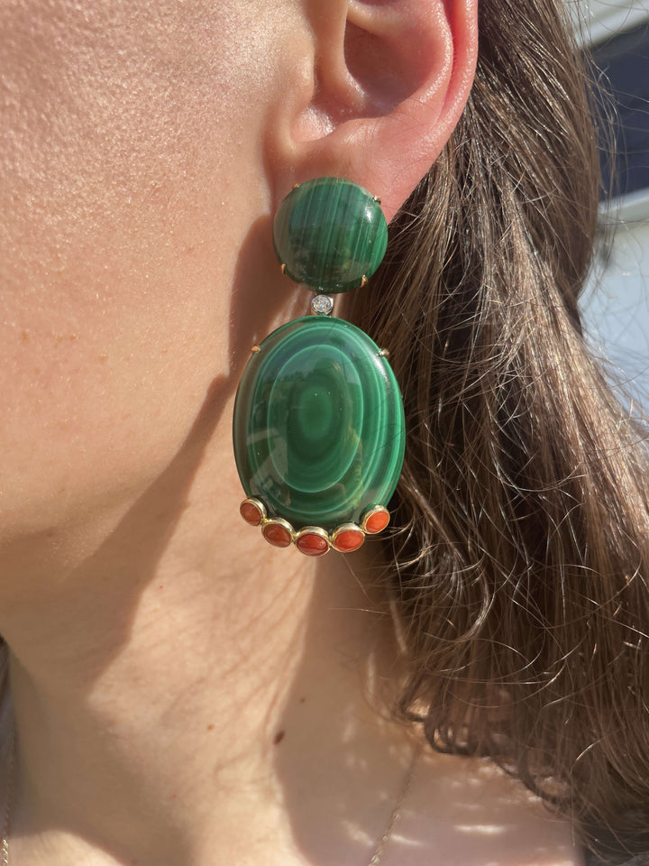 Malachite & Coral Drop Earrings - Mildred Hoit