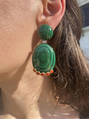 Malachite & Coral Drop Earrings