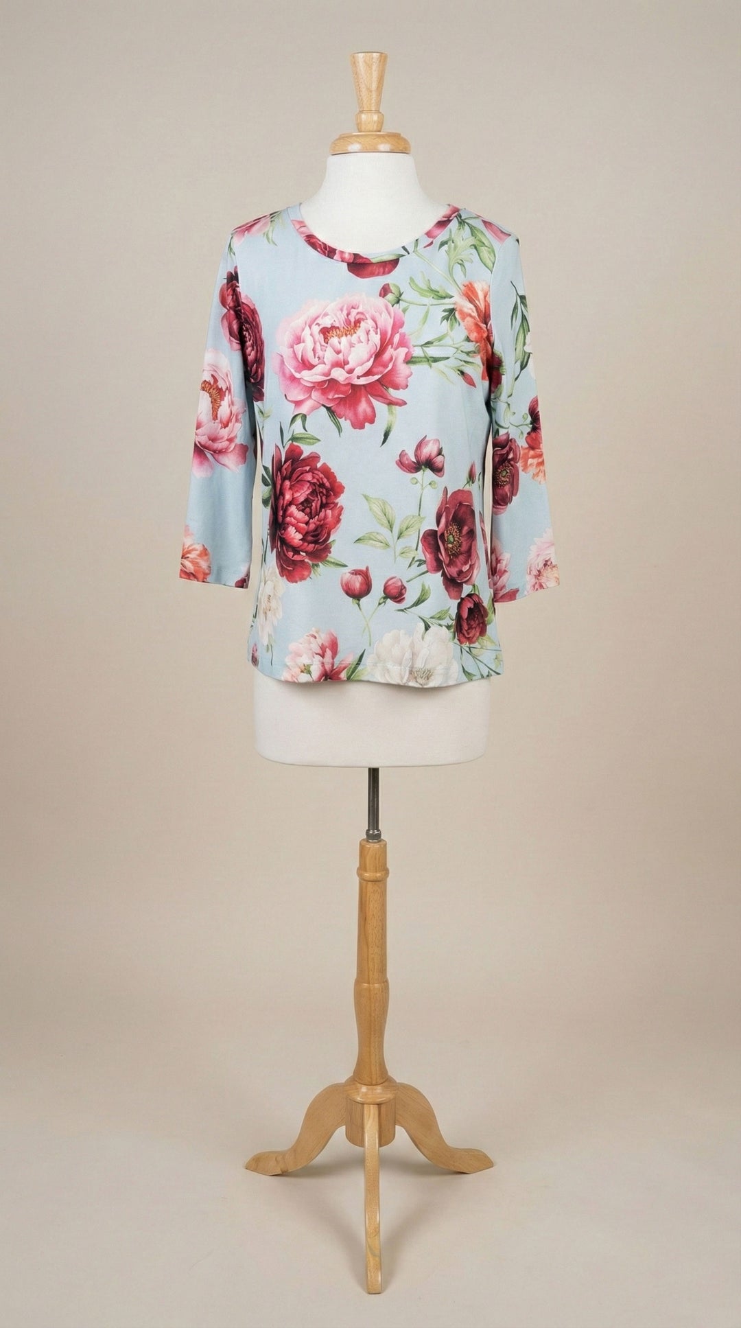 Margittes Floral 3/4Sleeve T-Shirt in Aqua - Mildred Hoit