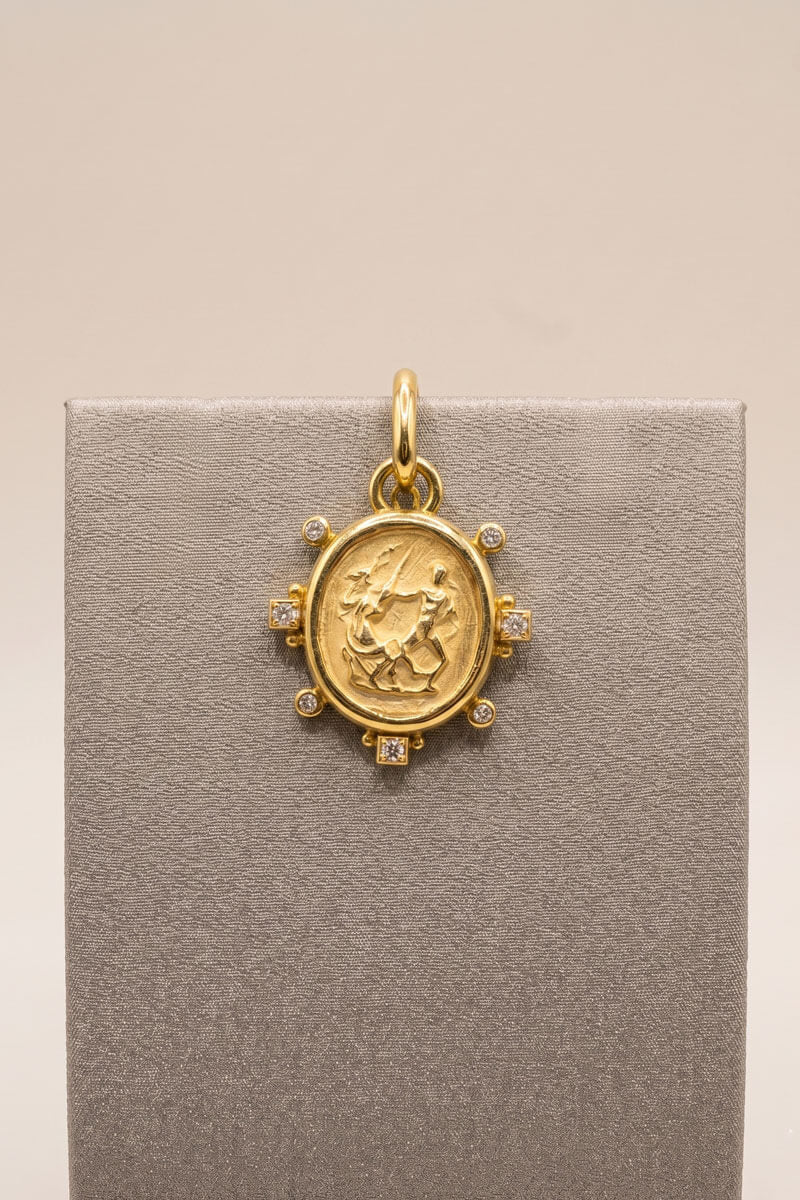 Etruscan 14k Cameo Pendant with Diamonds - Mildred Hoit