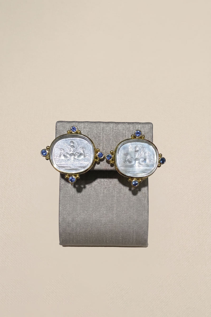 Italian Glass Earrings with Sapphires - Mildred Hoit