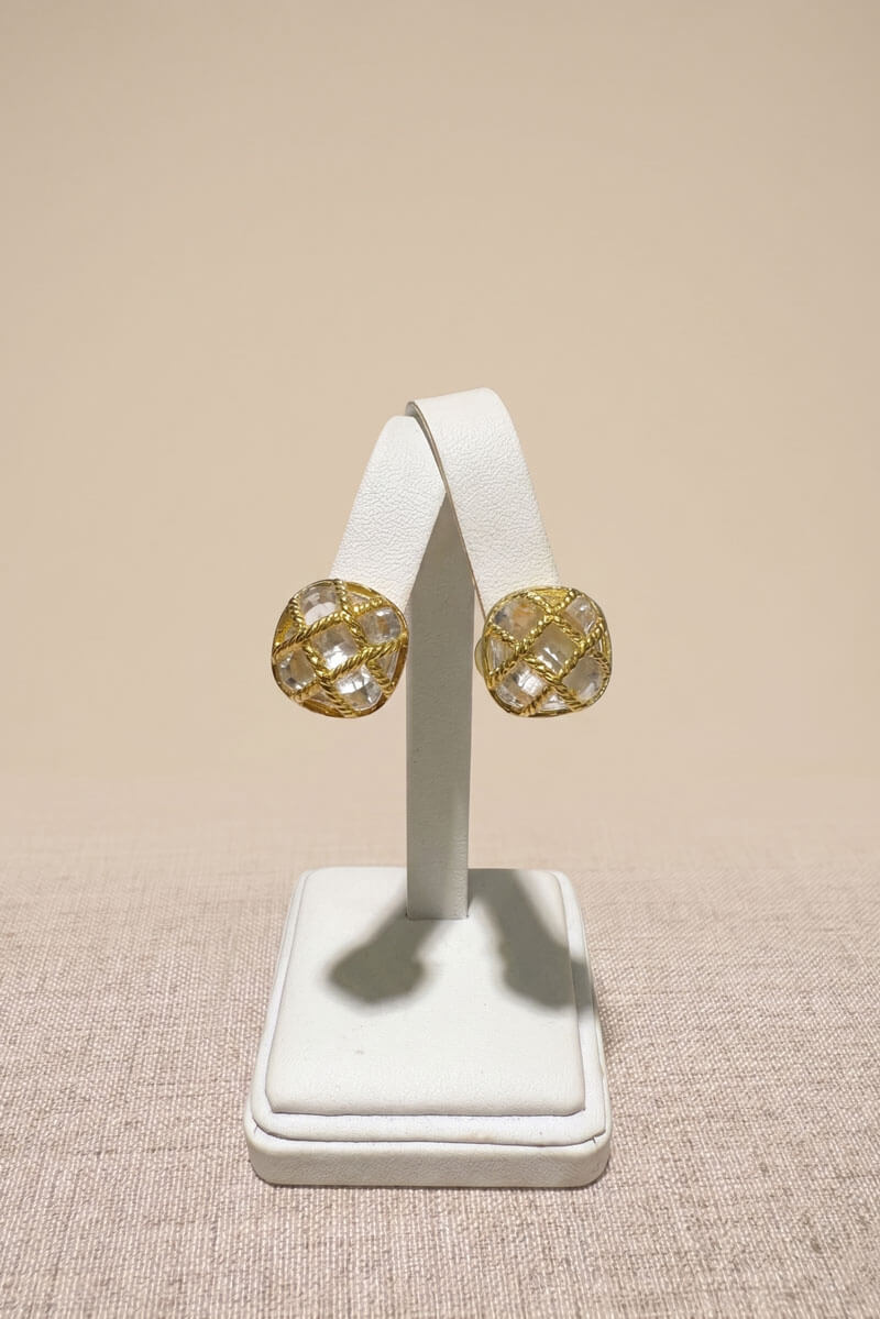 Faceted White Topaz Cage Earrings - Mildred Hoit