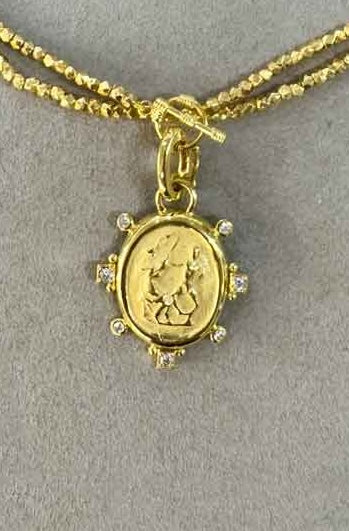 Etruscan 14k Cameo Pendant with Diamonds - Mildred Hoit