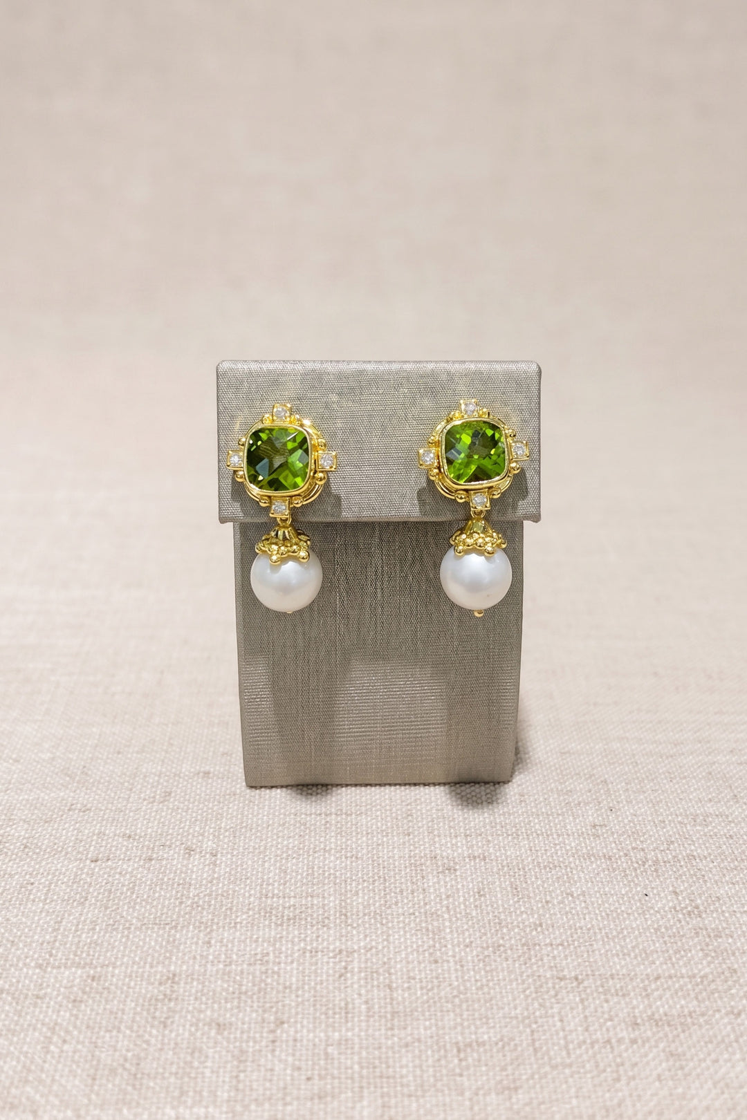 Peridot diamond and pearl earrings - Mildred Hoit