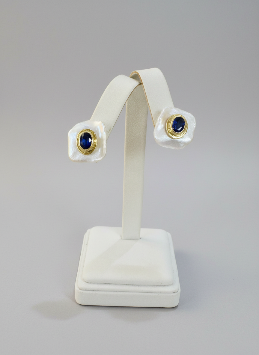 Fresh Water Pearl and Kyanite Earrings - Mildred Hoit