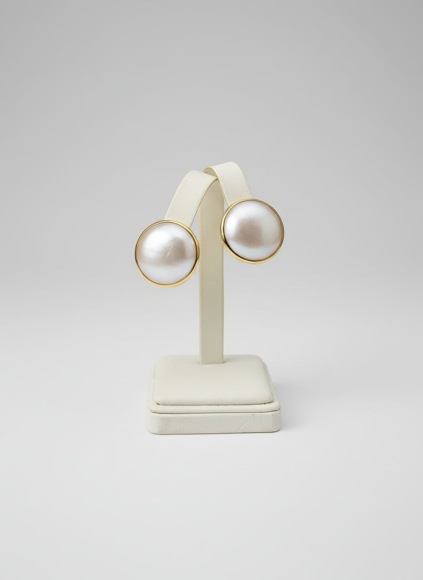 Large Pearl and 14k Earrings - Mildred Hoit