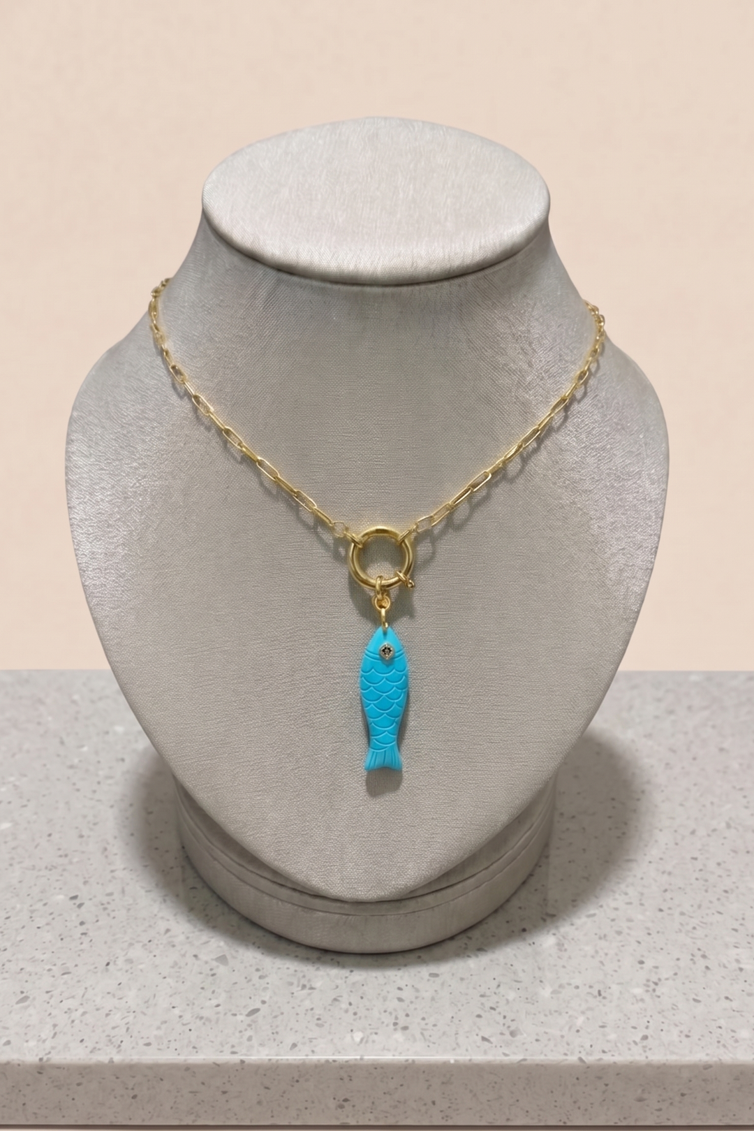 Mazza Small Turquoise Fish Pendant with Sapphire Eye - Mildred Hoit