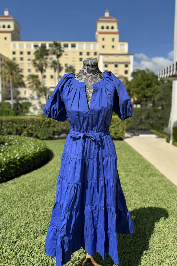 Cotton Belted Maxi Dress in Royal Blue available at Mildred Hoit in Palm Beach.