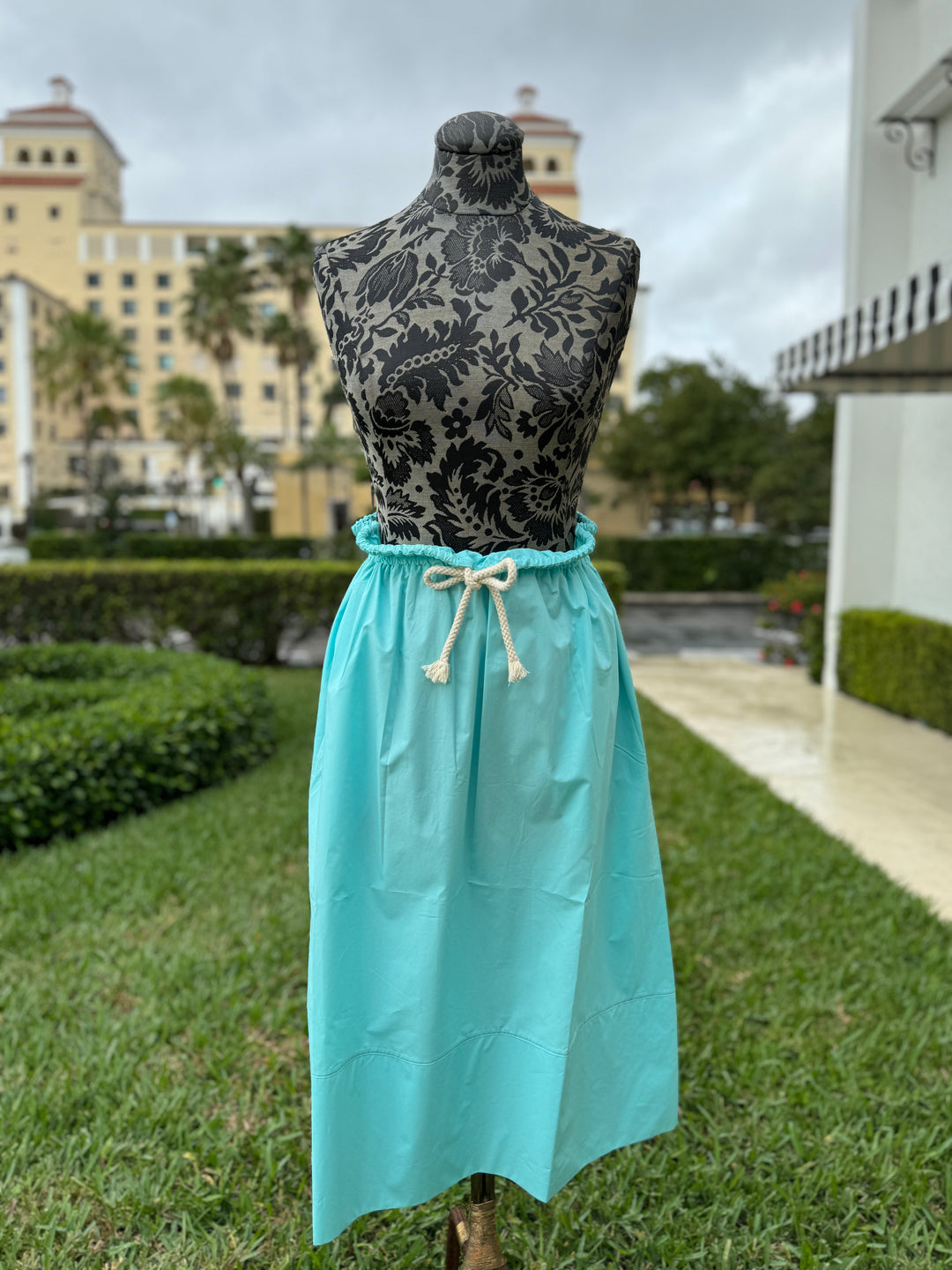 Aqua Blue Skirt with Drawstring Tie - Mildred Hoit