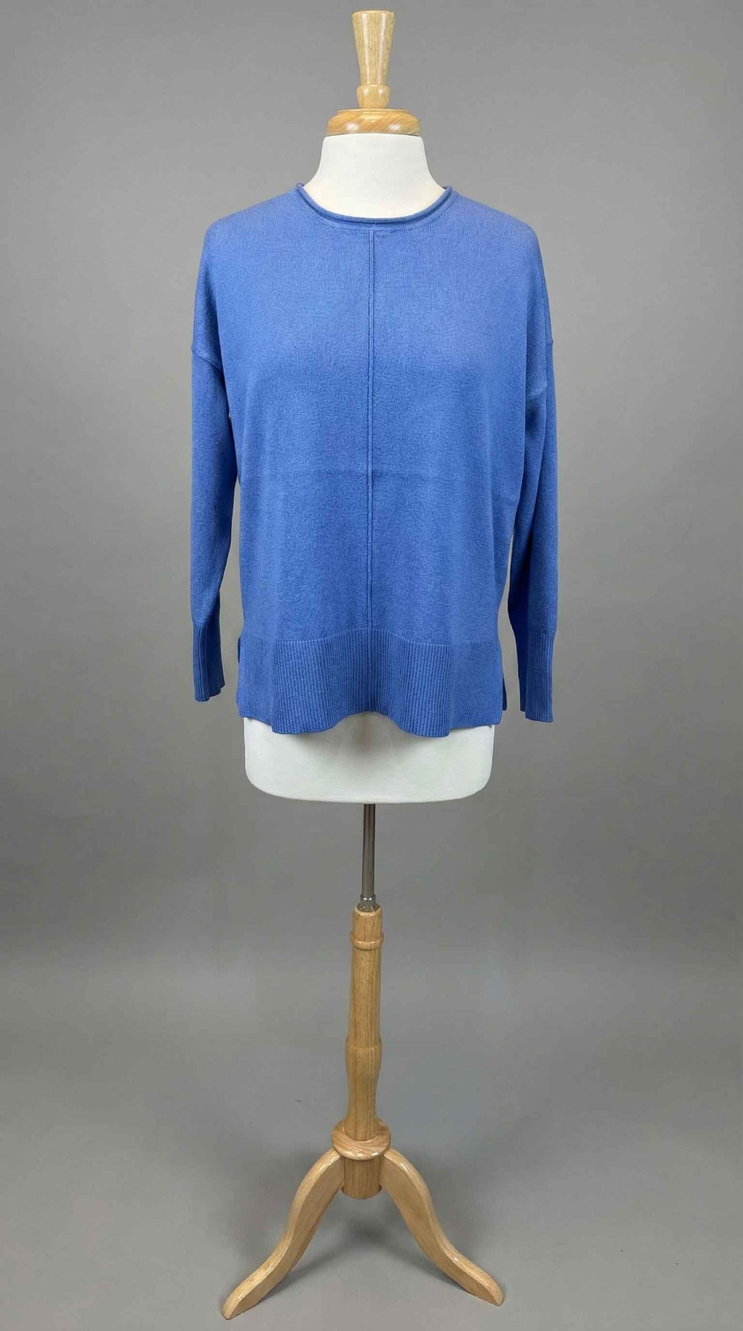 Oversized Pullover Sweater with Rolled Edge Neck Trim in Humid Blue - Mildred Hoit