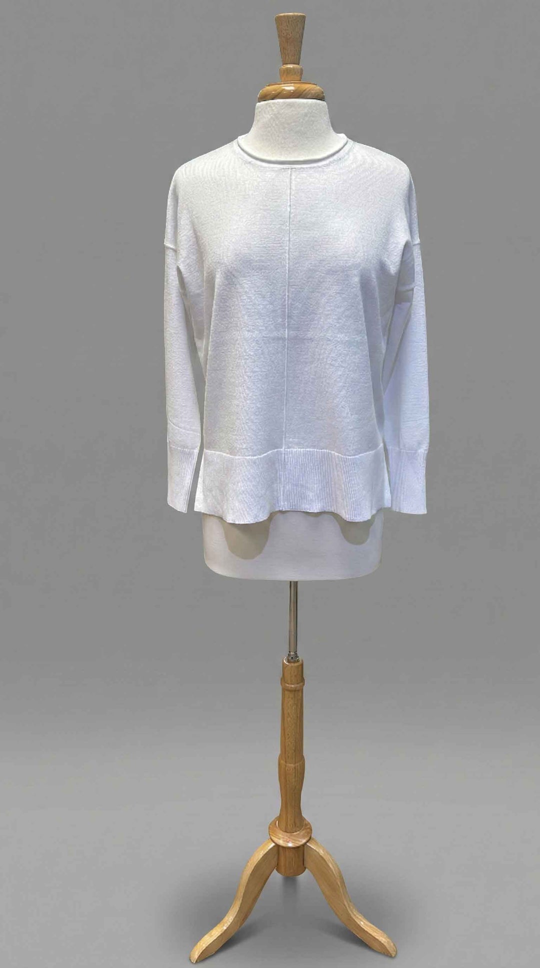 Oversized Pullover Sweater with Rolled Edge Neck Trim in White - Mildred Hoit