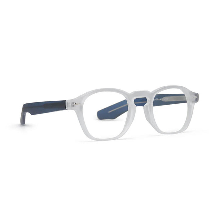Myles Blue Light Readers in Matte Clear with Matte Navy Blue