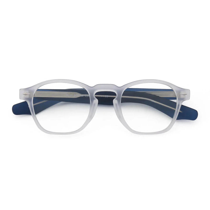 Myles Blue Light Readers in Matte Clear with Matte Navy Blue