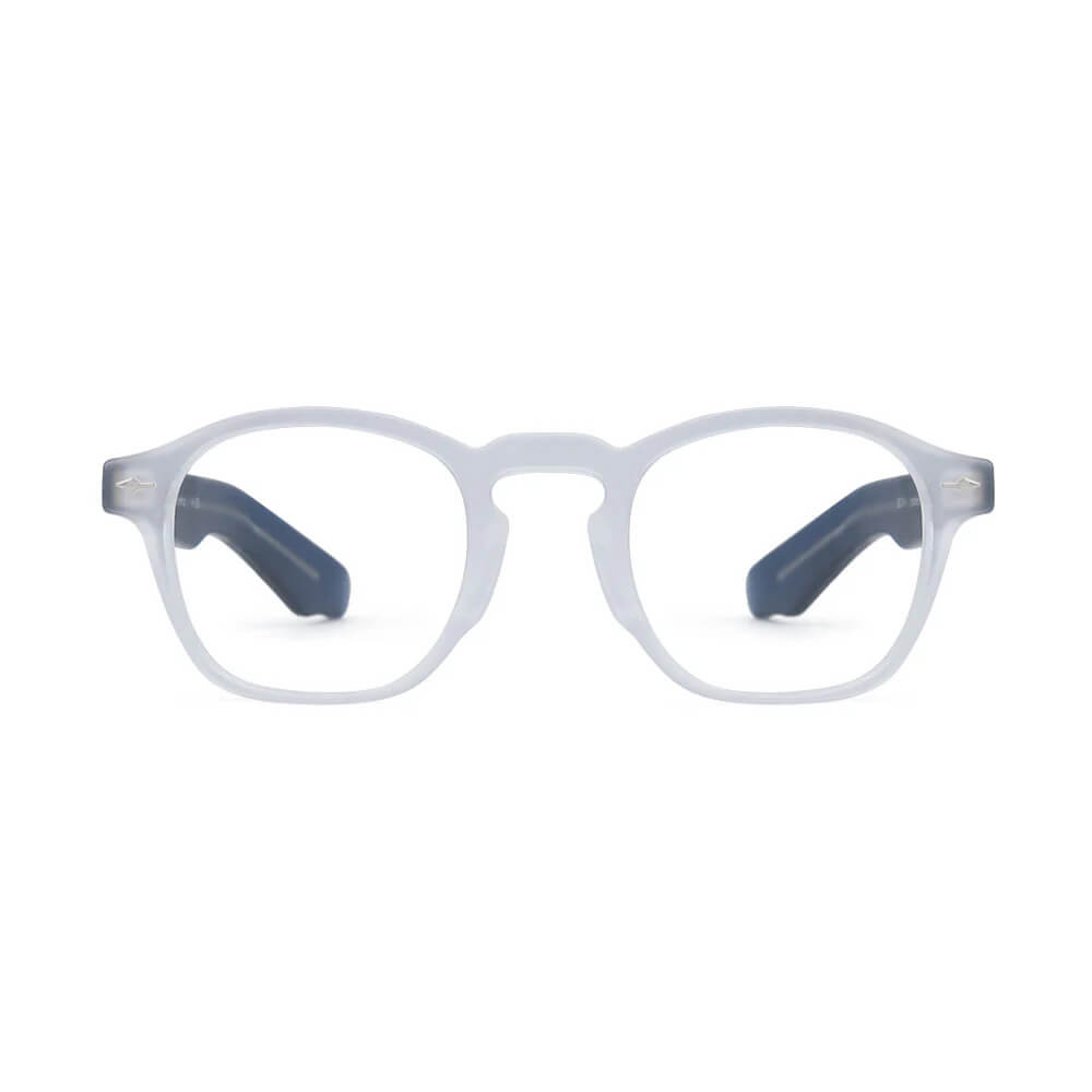Myles Blue Light Readers in Matte Clear with Matte Navy Blue