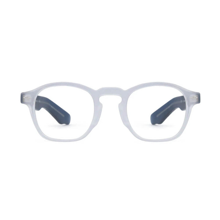 Myles Blue Light Readers in Matte Clear with Matte Navy Blue