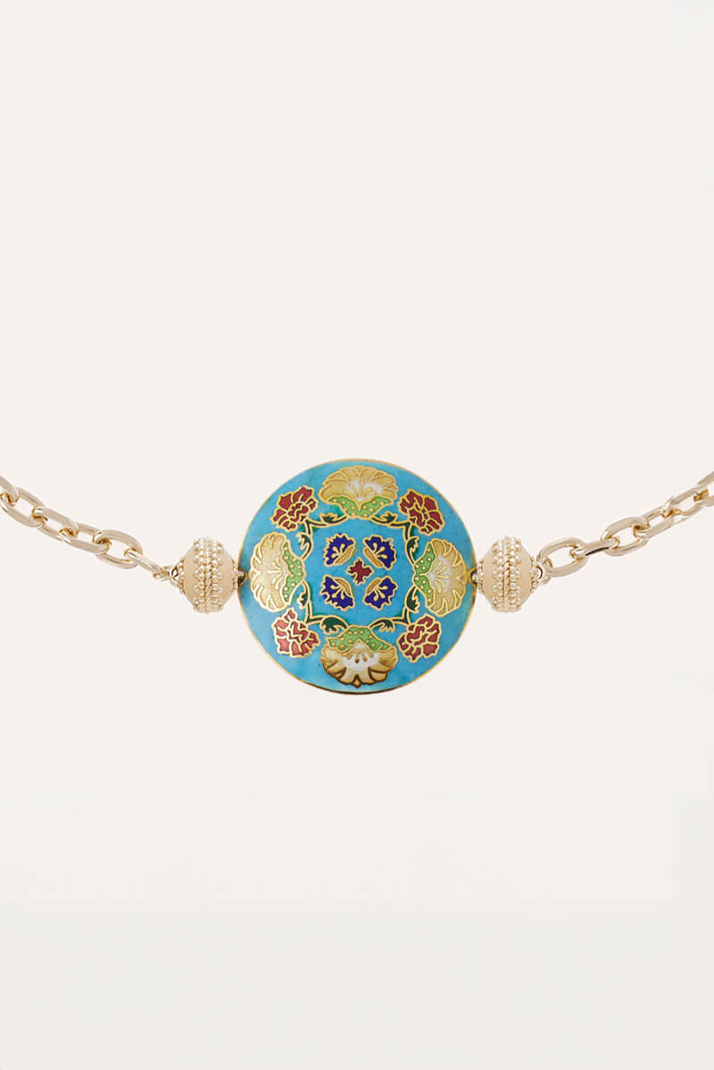 Clara Williams Blue Enamel Floral Disk Centerpiece