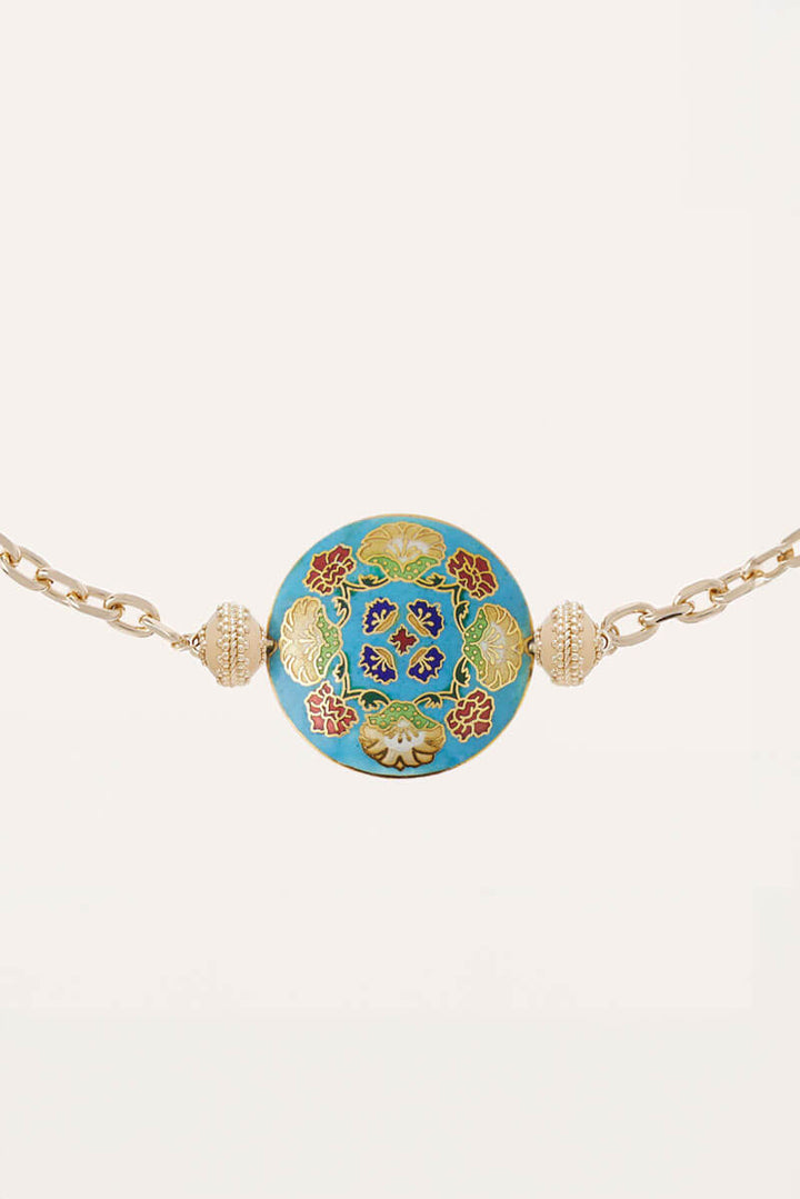 Clara Williams Blue Enamel Floral Disk Centerpiece