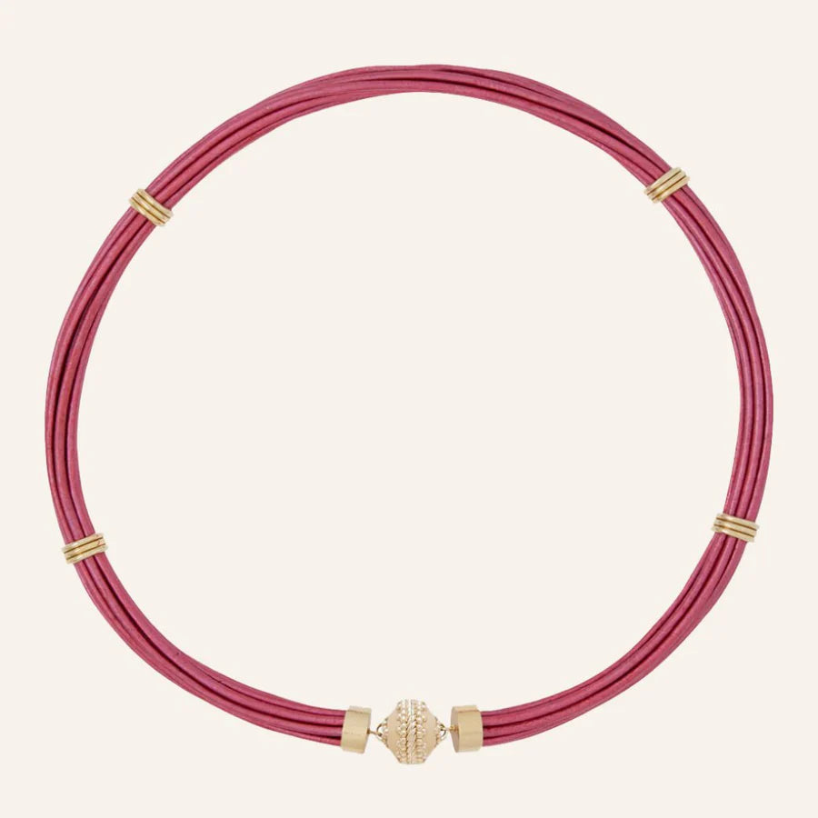 Clara Williams Aspen Leather Raspberry Necklace - Mildred Hoit