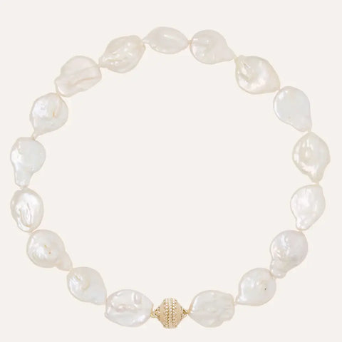 Clara Williams White Freshwater Coin Pearl 15-20mm Necklace available at Mildred Hoit in Palm Beach.