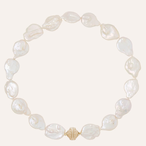 Clara Williams White Freshwater Coin Pearl 15-20mm Necklace available at Mildred Hoit in Palm Beach.