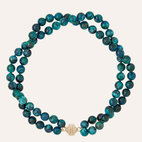Clara Williams Victoire Green Chrysocolla 10mm Double Strand Necklace available at Mildred Hoit in Palm Beach.