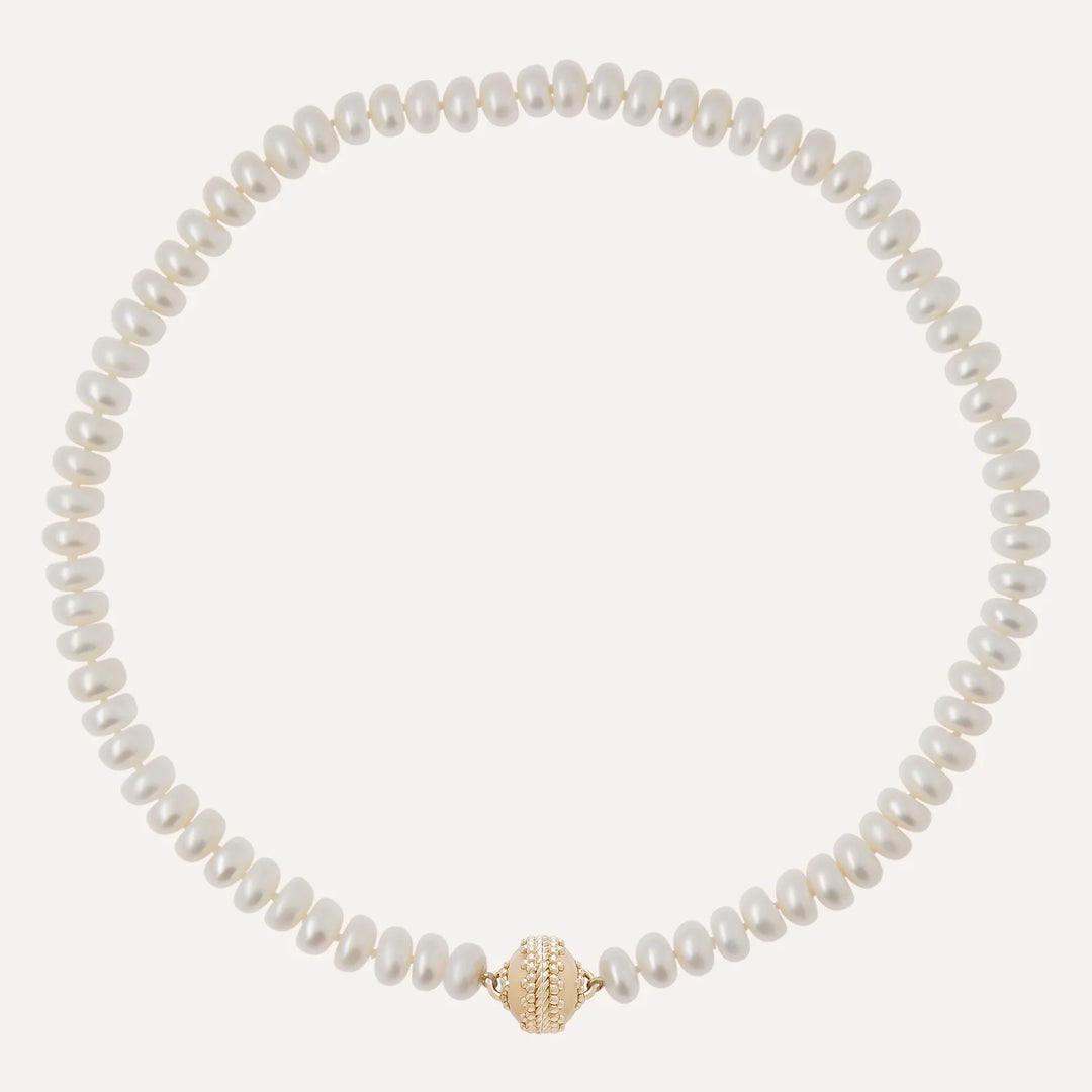 Clara Williams White Freshwater Rondelle Pearl Necklace - Mildred Hoit