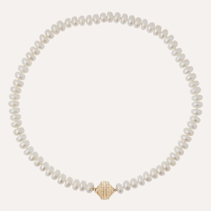 Clara Williams White Freshwater Rondelle Pearl Necklace - Mildred Hoit