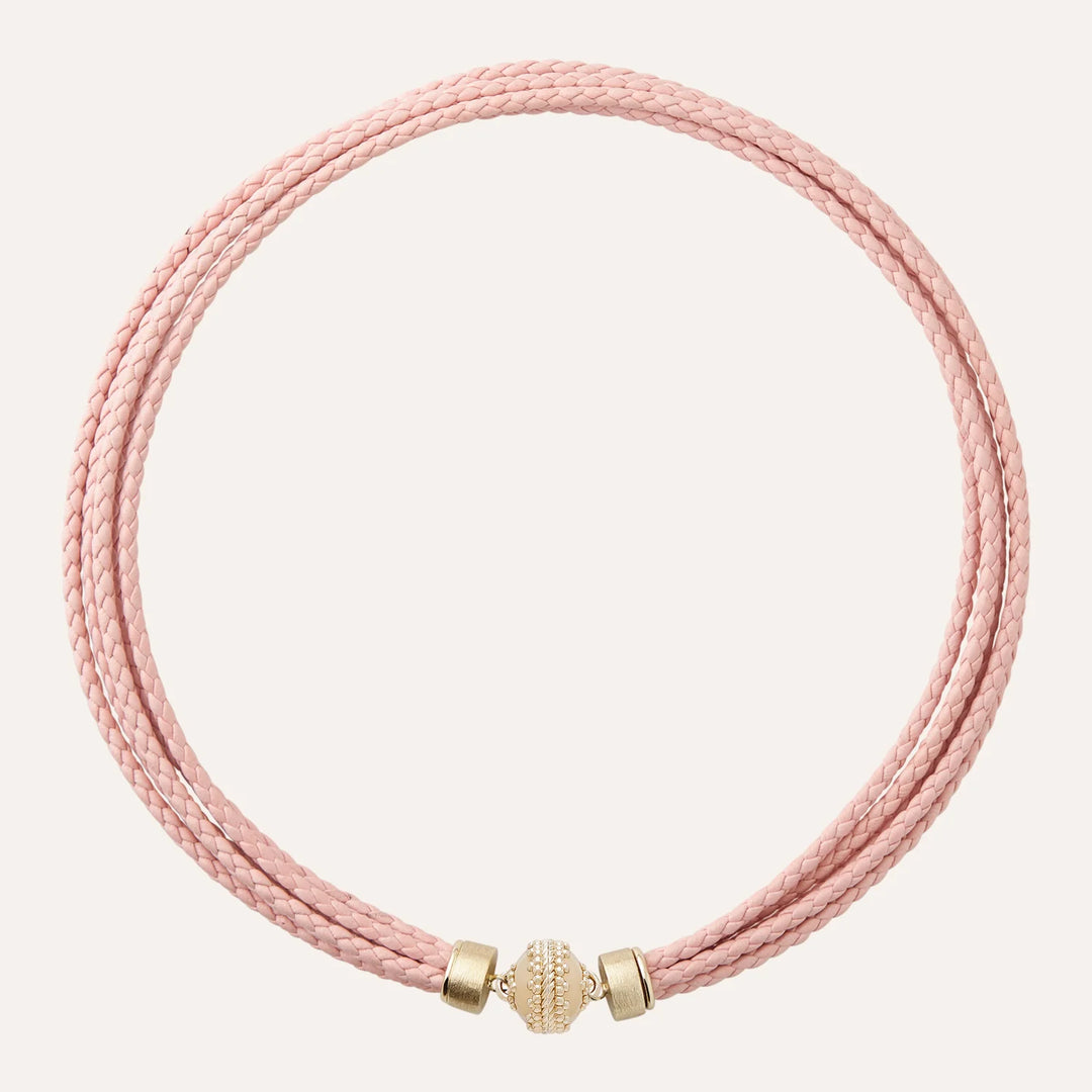 Clara Williams Wellington Braided Blush Pink Leather Necklace - Mildred Hoit