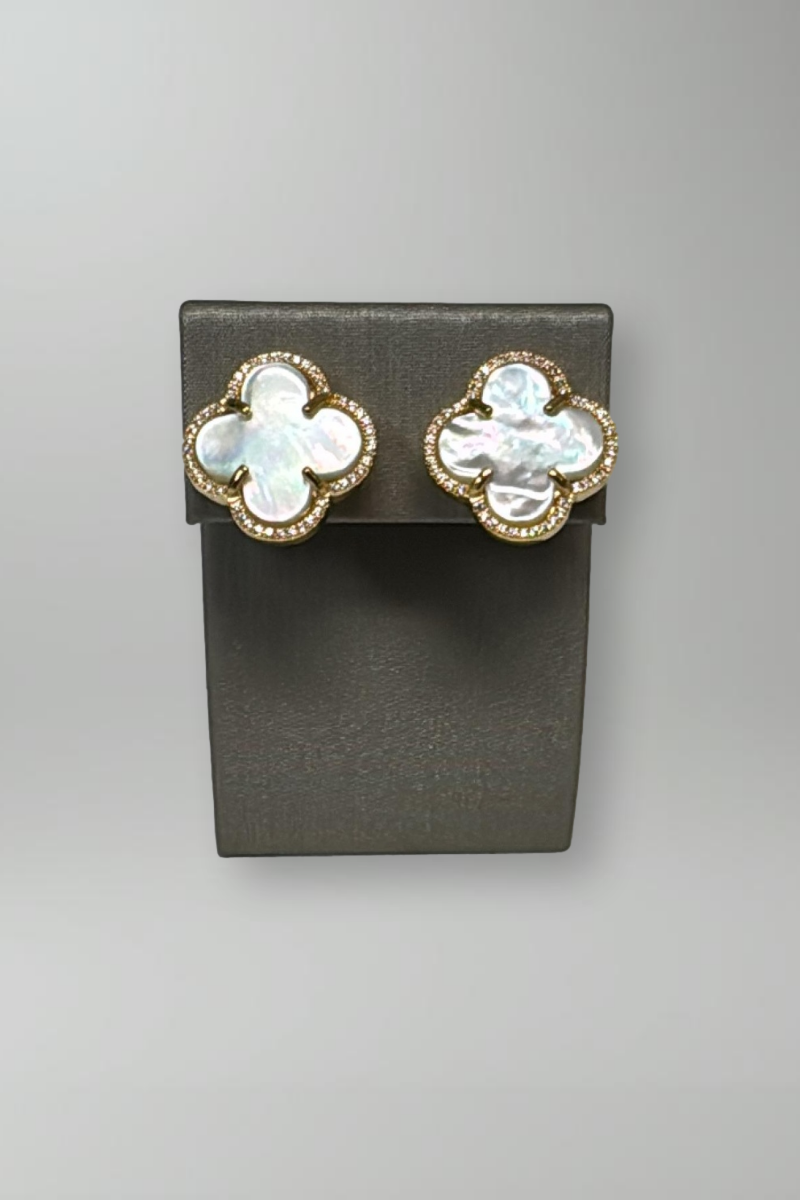 Large Mother of Pearl and Gold Clover Earrings - Mildred Hoit