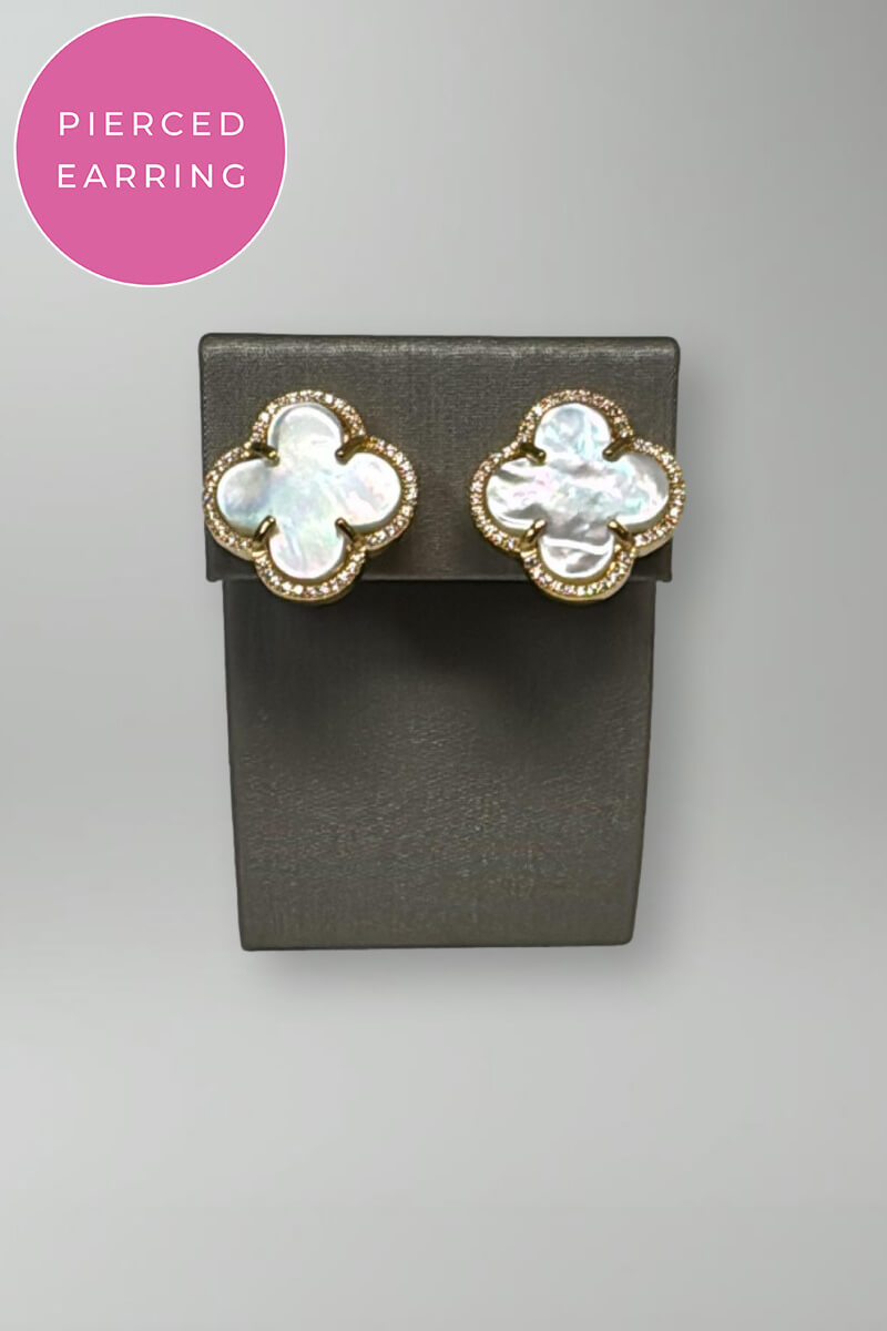 Large Mother of Pearl and Gold Clover Earrings