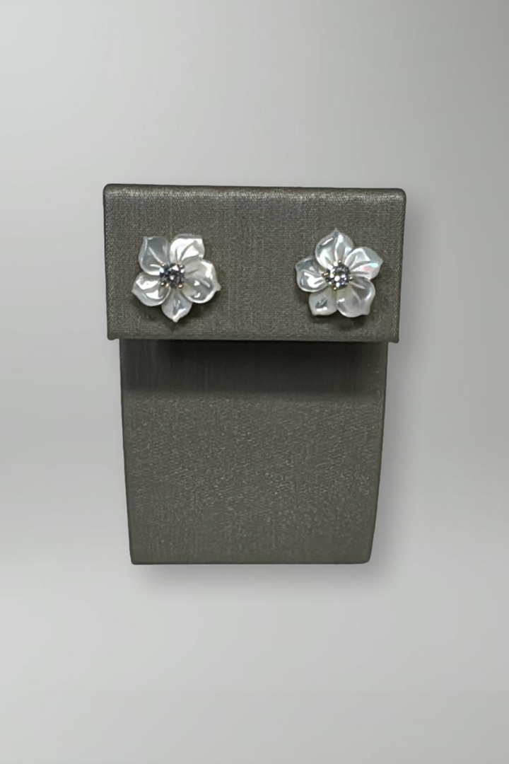 Carved Mother of Pearl Earrings in Gold - Mildred Hoit