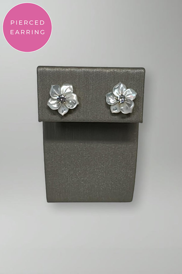 Carved Mother of Pearl Earrings in Gold