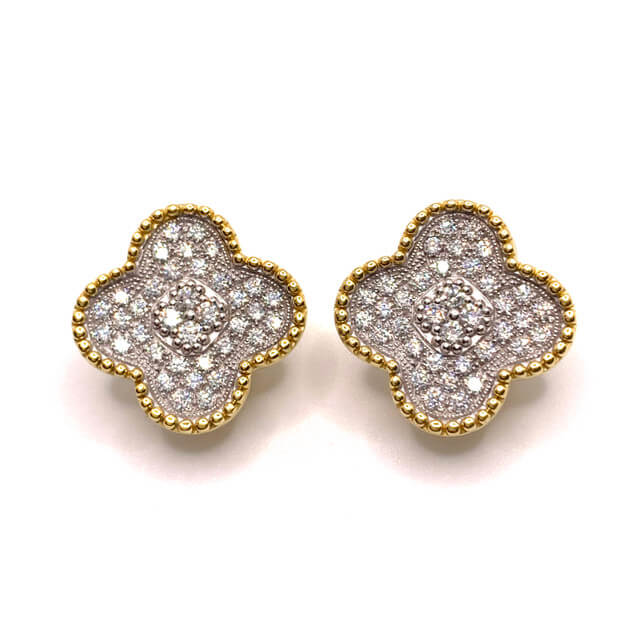 Silver Clover with Rhinestone Earrings - Mildred Hoit