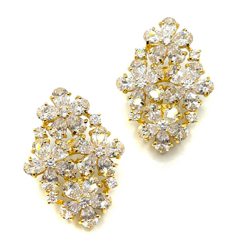 Floral Crystal Earrings in Gold - Mildred Hoit