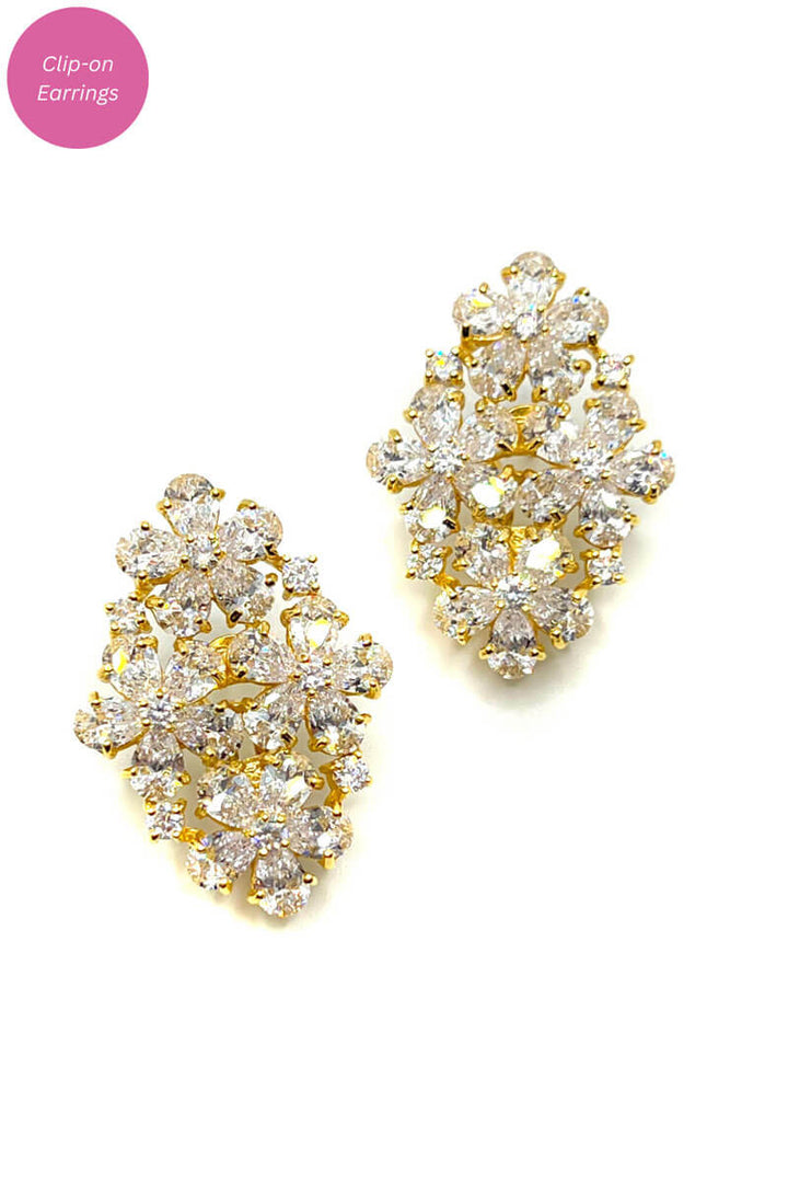 Floral Crystal Earrings in Gold