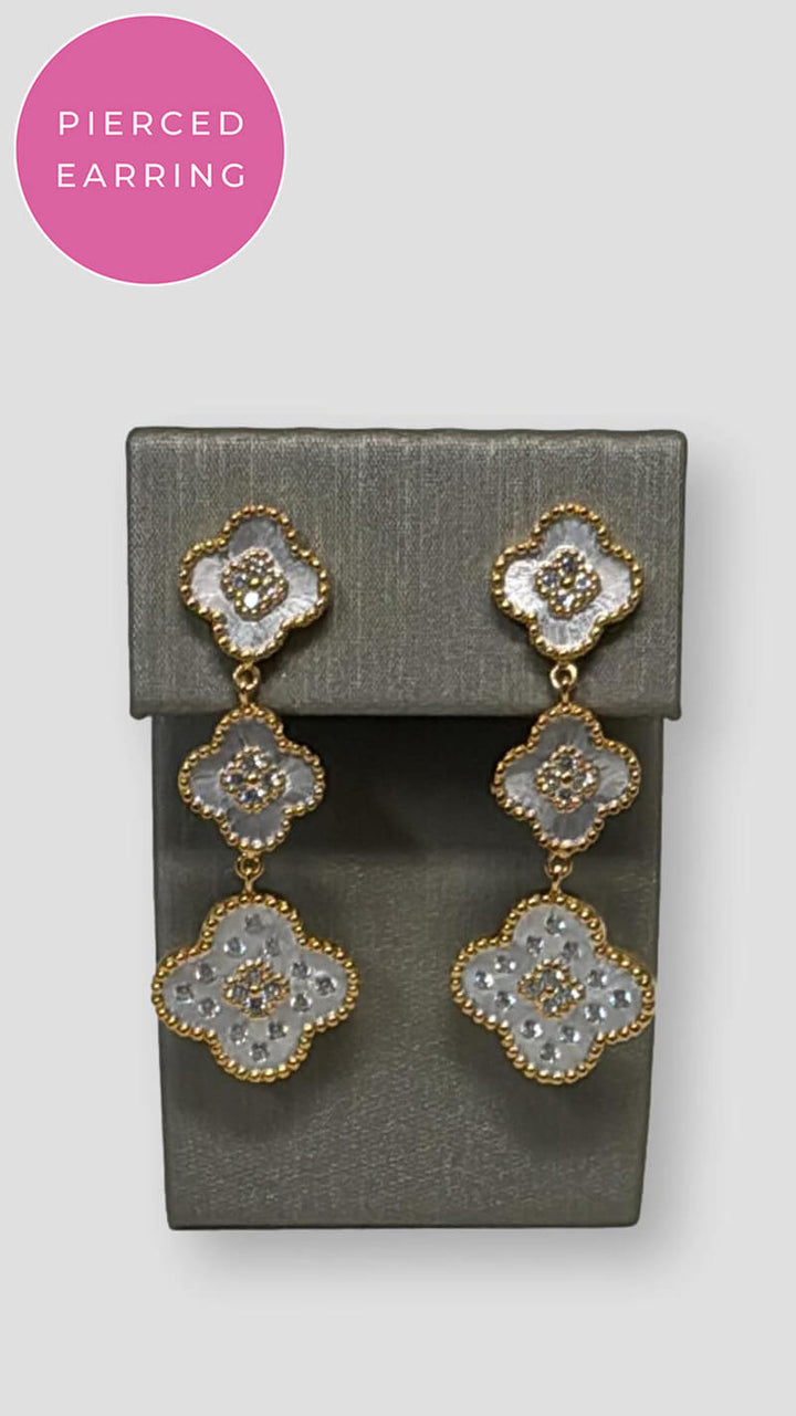 Triple Clover Drop Earrings in Silver & Gold